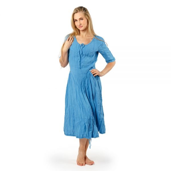 Stilinga lino apranga - Suknelė su trijų ketvirčių rankovėmis, šviesiai mėlyna